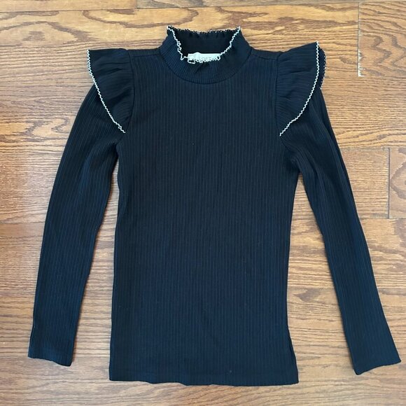 NWT LOFT Pointelle Ribbed Ruffle Top Ruffle High Neck Size XS Preppy Coquette - Picture 9 of 11